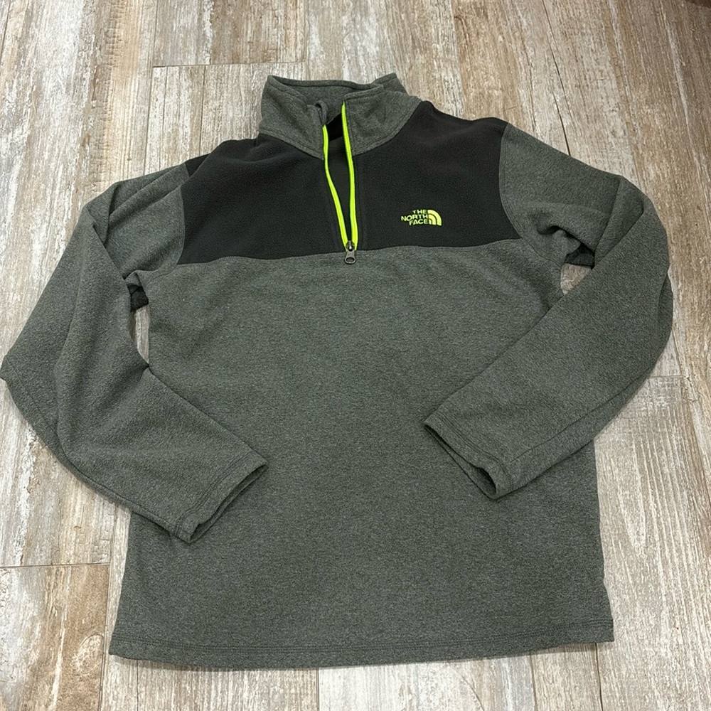 Gray and neon green north face quarter zip fleece/pullover